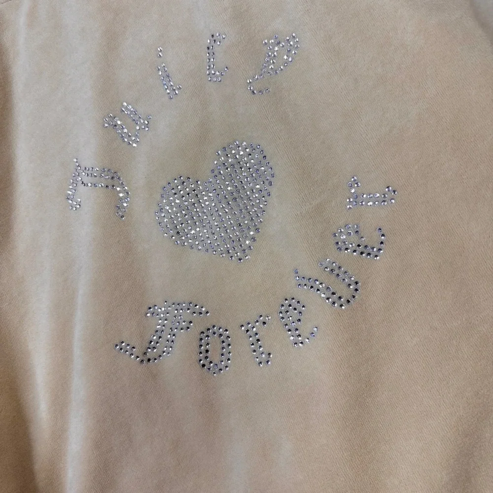 Juicy Couture x Forever 21 Velour Zip‎ Hoodie Medium Bling Sparkle Logo Beige